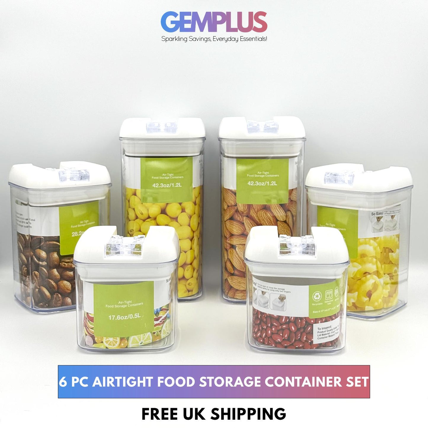 GEM+ | 6pc Premium Airtight Food Storage Container Set Stackable BPA FREE