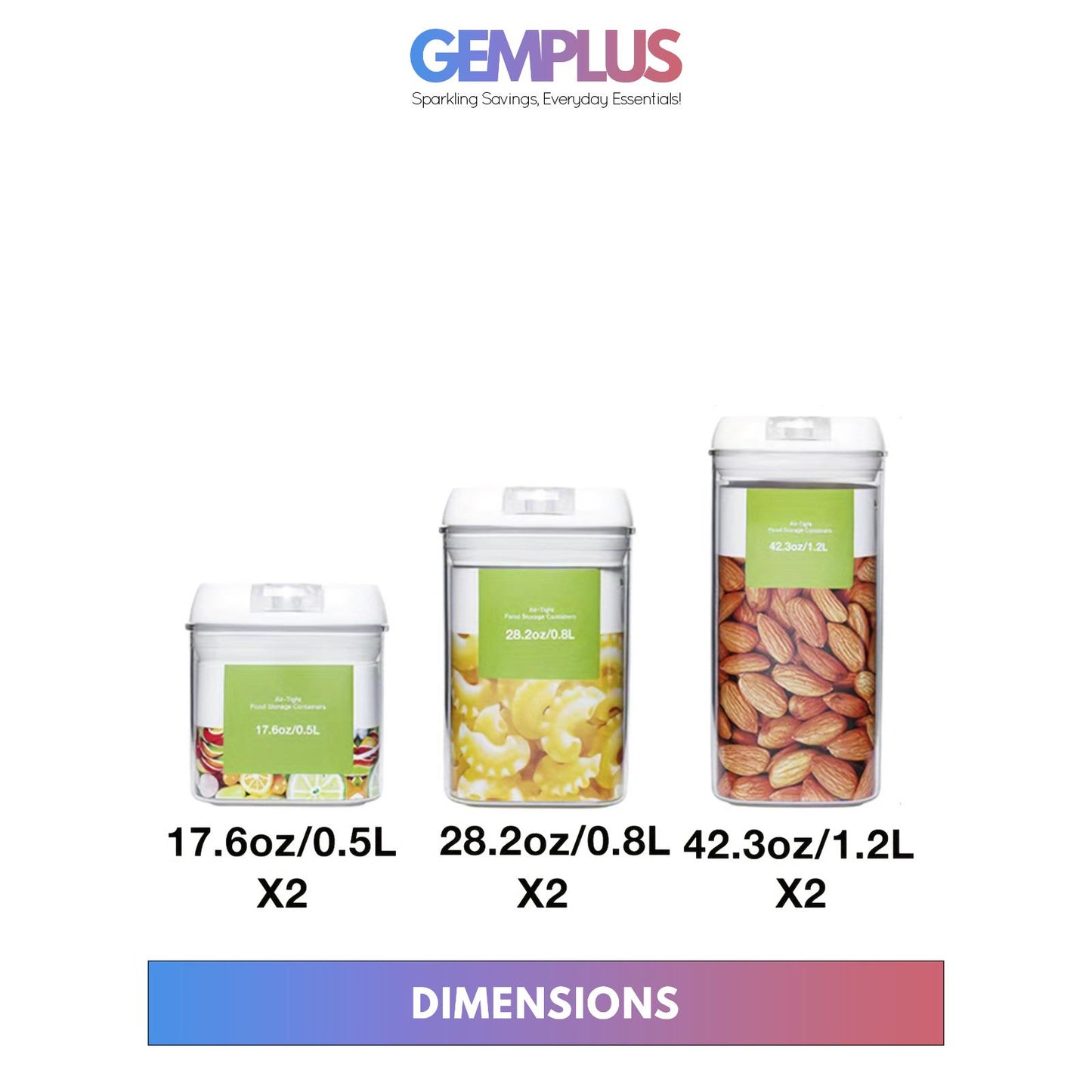 GEM+ | 6pc Premium Airtight Food Storage Container Set Stackable BPA FREE