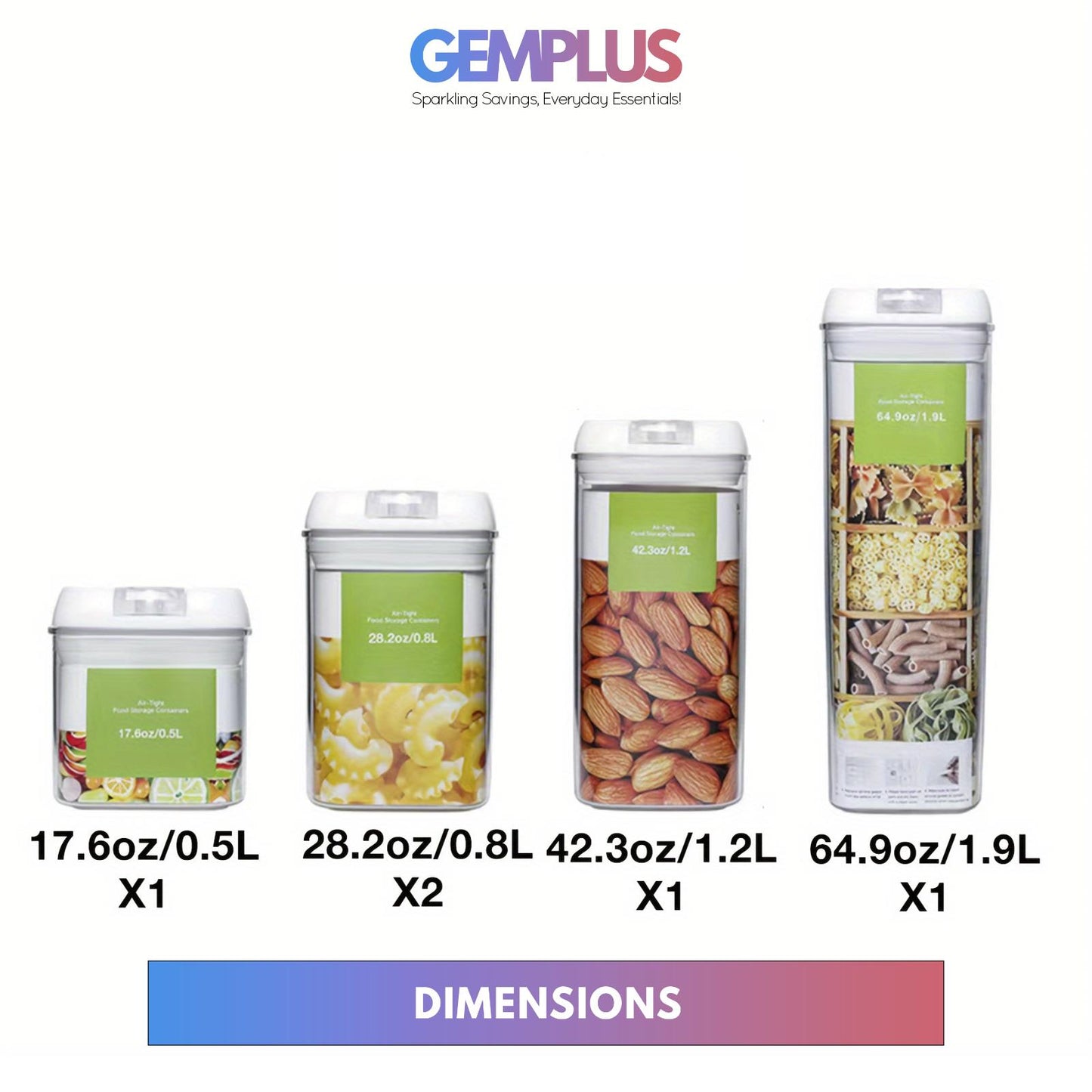 GEM+ | 5pc Premium Airtight Food Storage Container Set Stackable BPA FREE