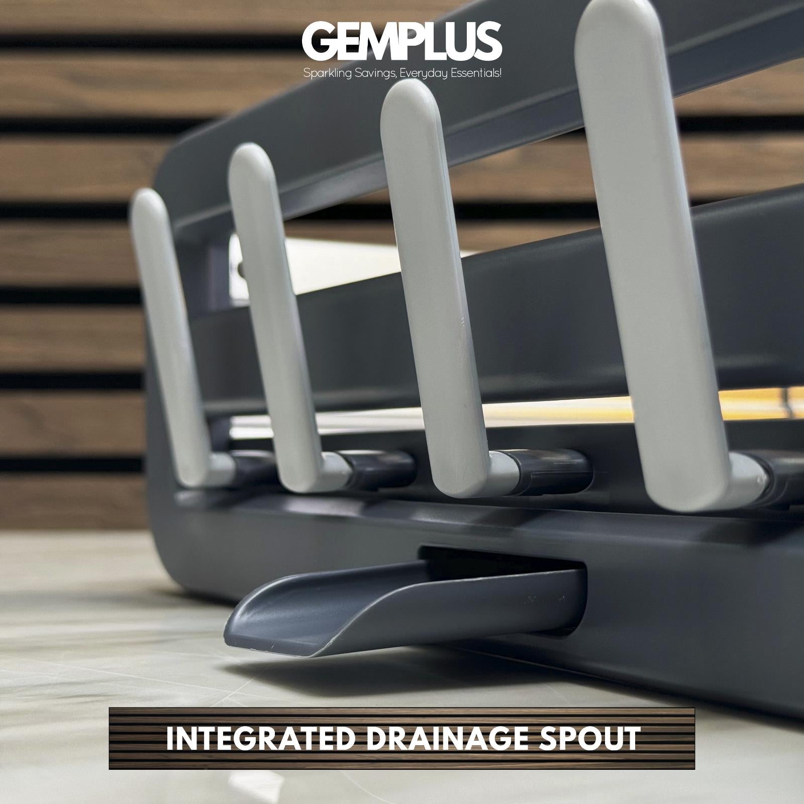 GEM+ | Expanding Dish Drying Rack with 3 Utensil Compartments Expandable Drainer