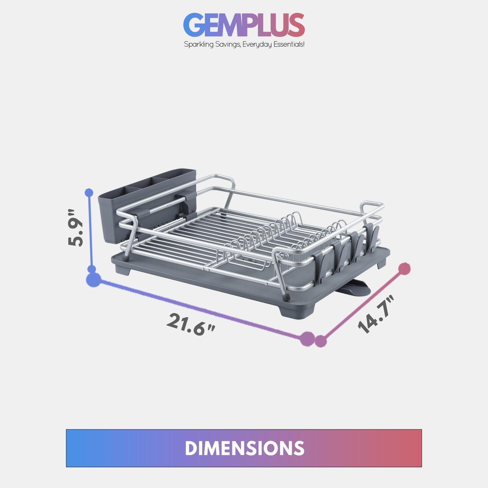 GEM+ | Premium Large Aluminum Dish Drying Rack Dishrack Drainer with Tray