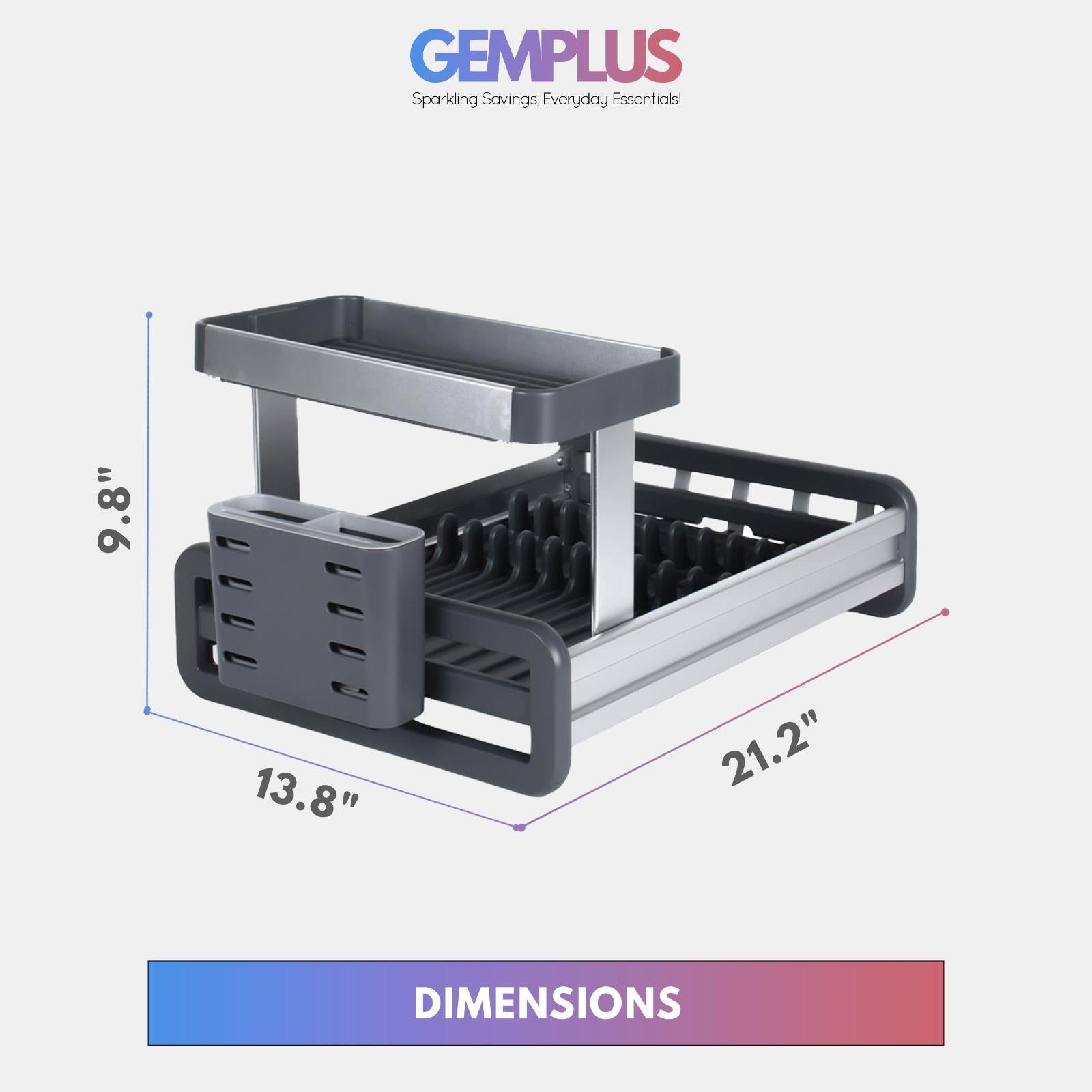 GEM+ | Premium Two-Tier Aluminum Dish Drying Rack - Dish Drainer