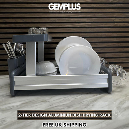 GEM+ | Premium Two-Tier Aluminum Dish Drying Rack - Dish Drainer
