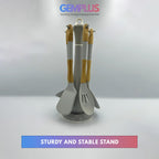 GEM+ | Premium 5 Pcs Wooden Silicone Utensil Set - Heat Resistant - Wood Grey