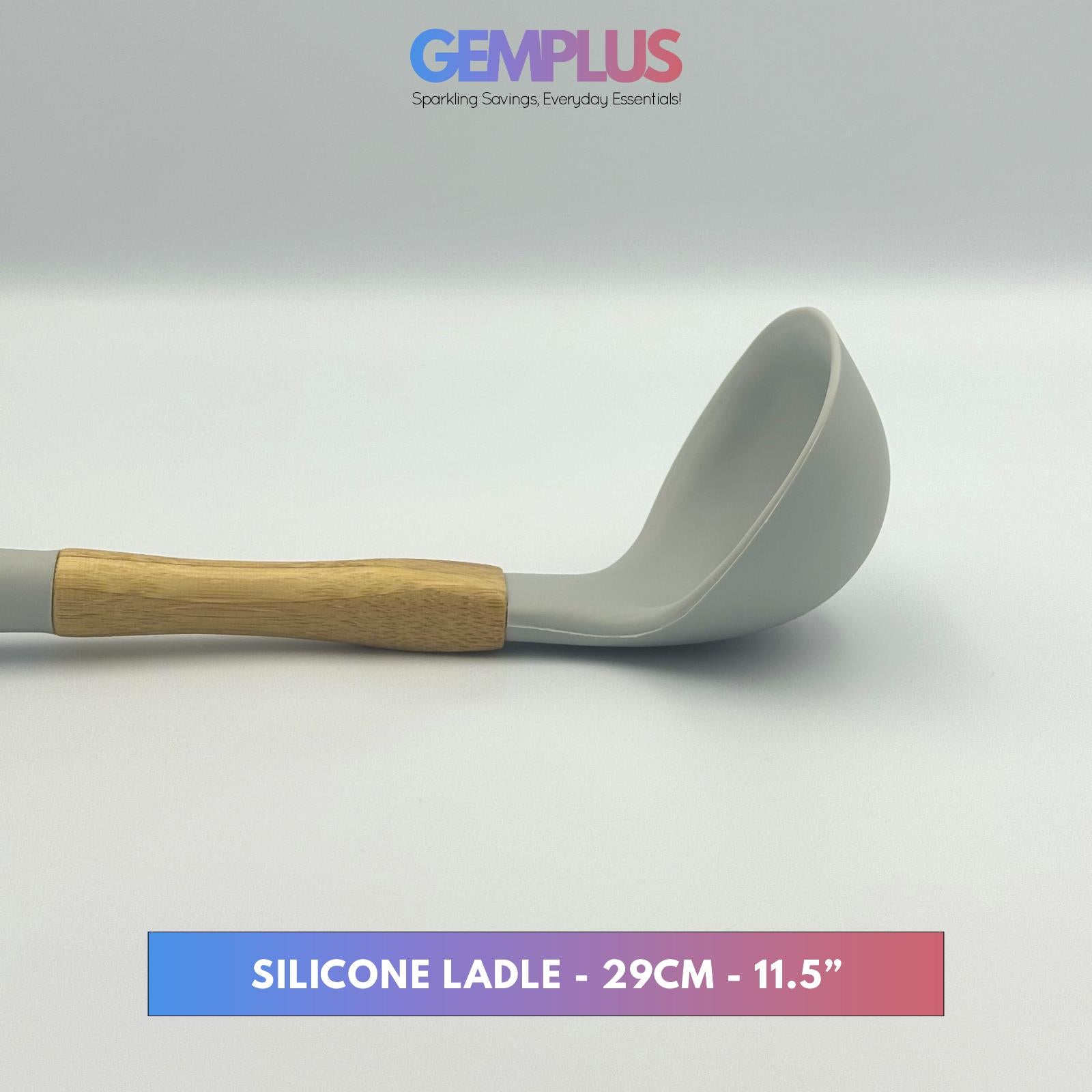 GEM+ | Premium 5 Pcs Wooden Silicone Utensil Set - Heat Resistant - Wood Grey