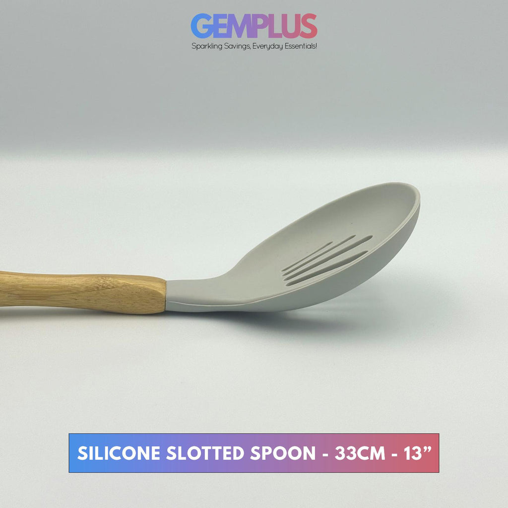 GEM+ | Premium 5 Pcs Wooden Silicone Utensil Set - Heat Resistant - Wood Grey