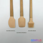 GEM+ | Premium Wooden/Silicone Utensil Set - 3 Piece Spatula Spoonula and Brush
