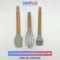 GEM+ | Premium Wooden/Silicone Utensil Set - 3 Piece: Spatula, Whisk, and Brush