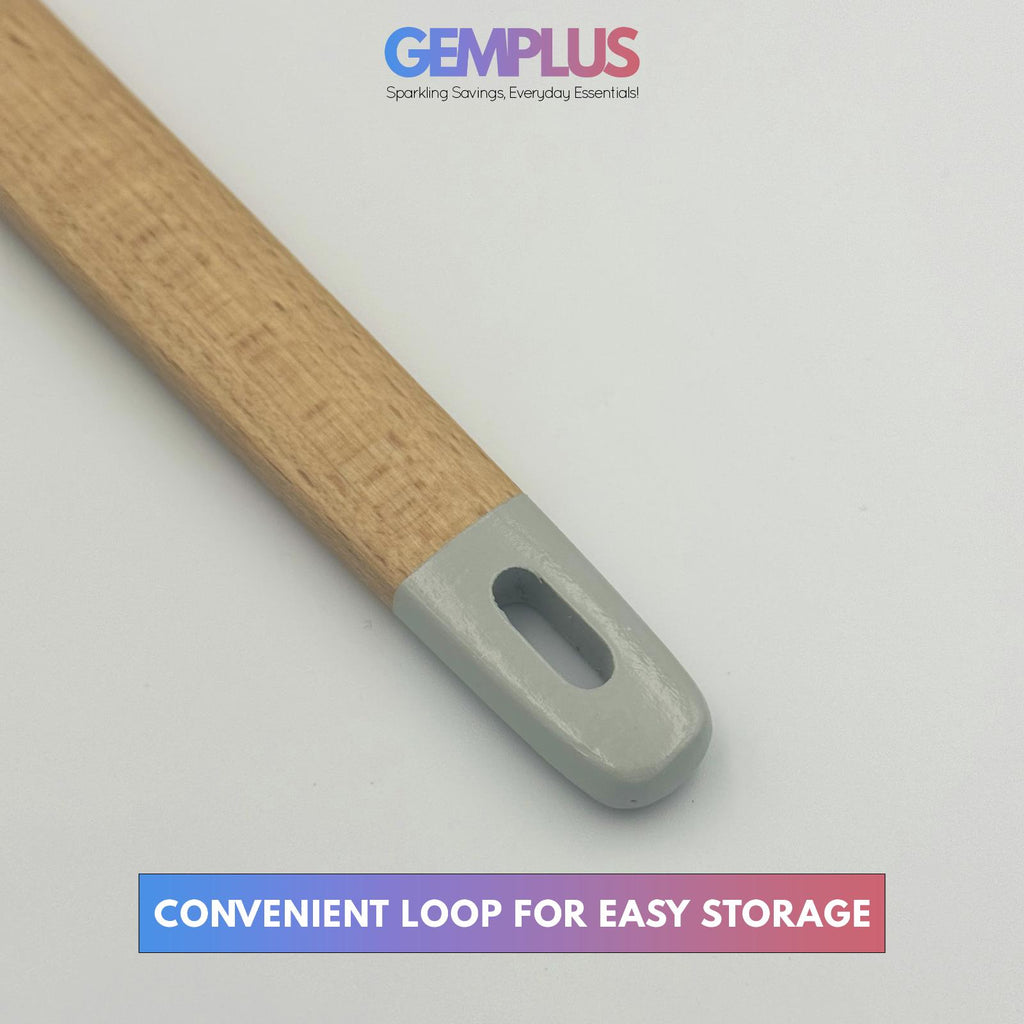 GEM+ | Premium Wooden/Silicone Utensil Set - 3 Piece: Spatula, Whisk, and Brush