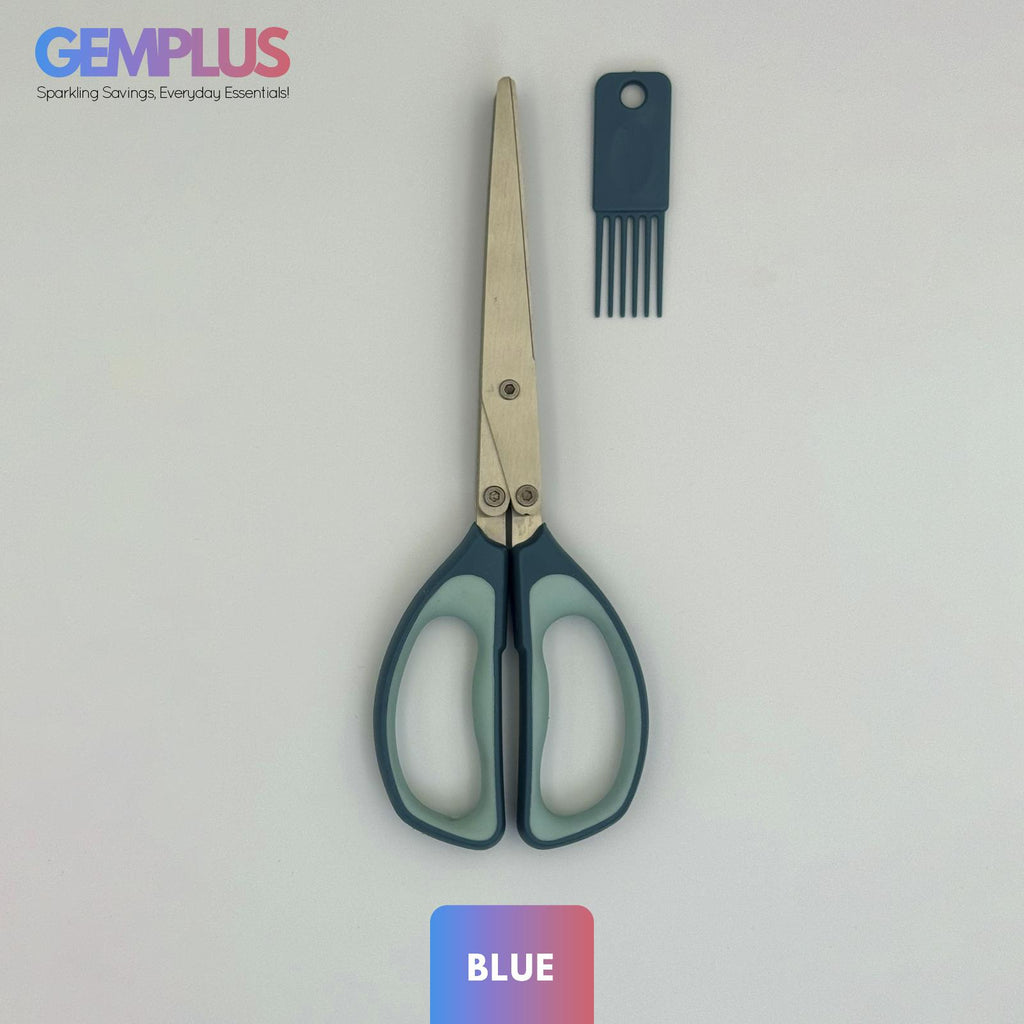 GEM+ | Premium Stainless Steel Herb Scissors - 5 Blades Multipurpose with Brush