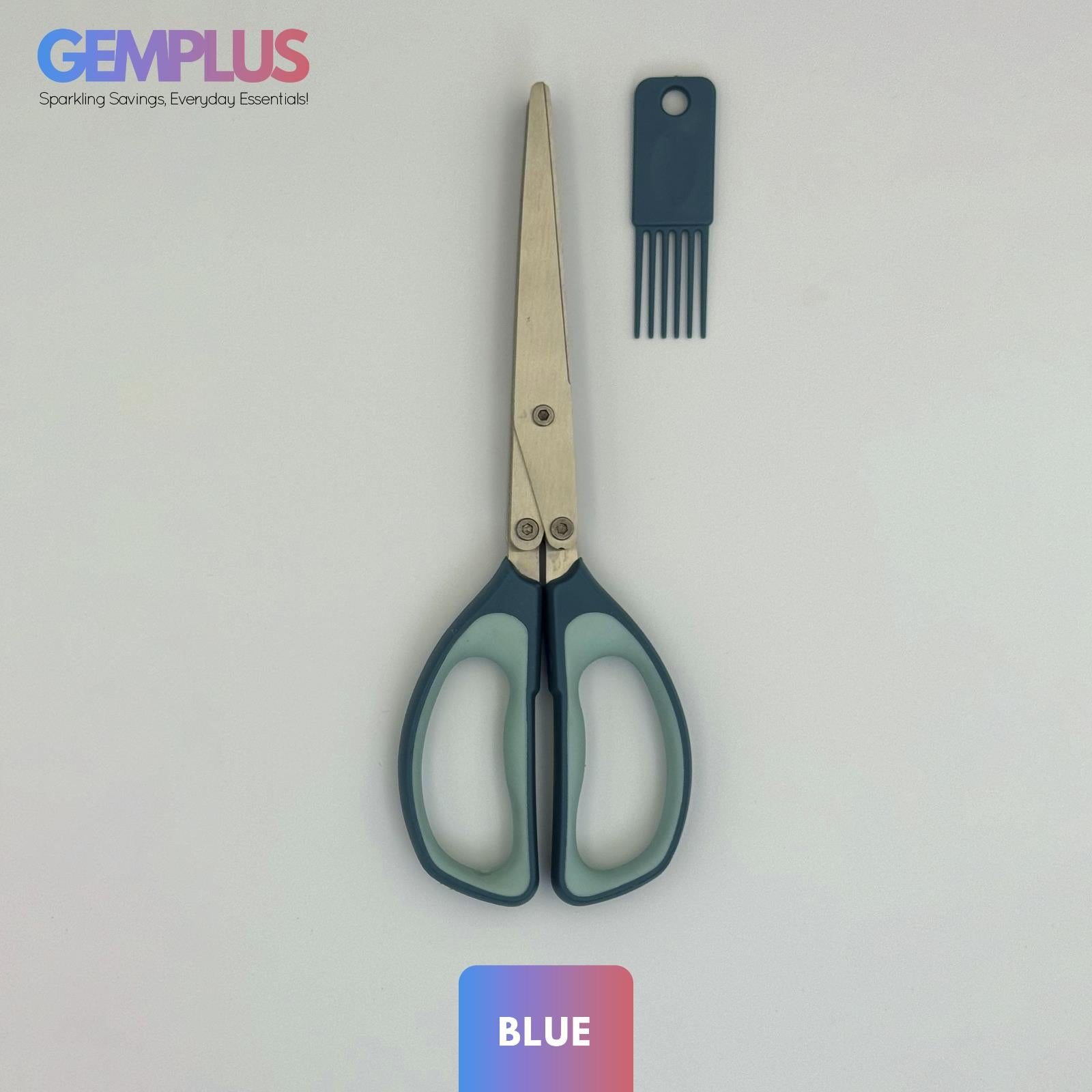 GEM+ | Premium Stainless Steel Herb Scissors - 5 Blades Multipurpose with Brush