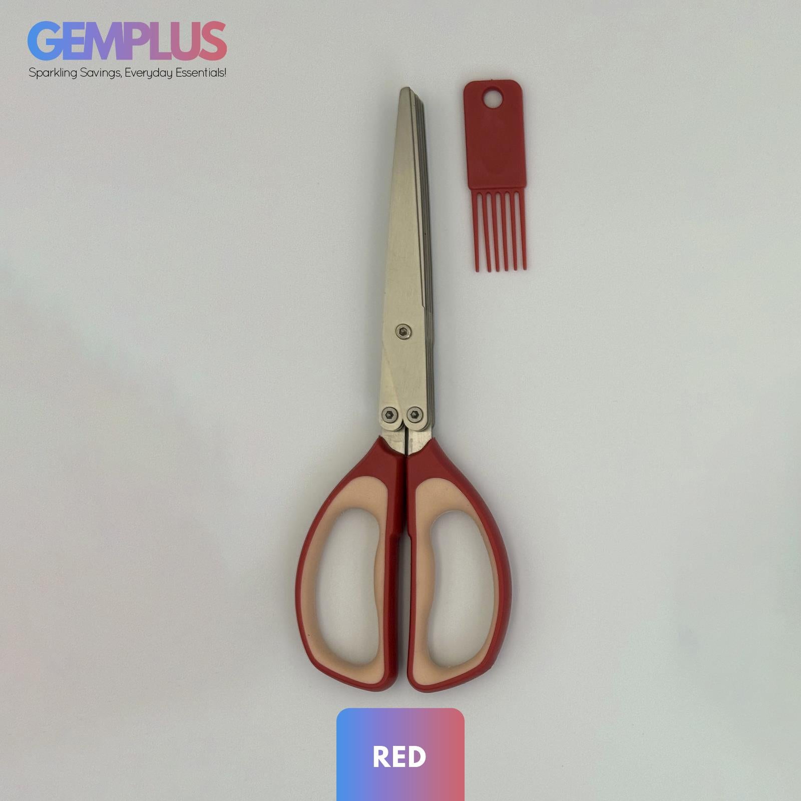 GEM+ | Premium Stainless Steel Herb Scissors - 5 Blades Multipurpose with Brush