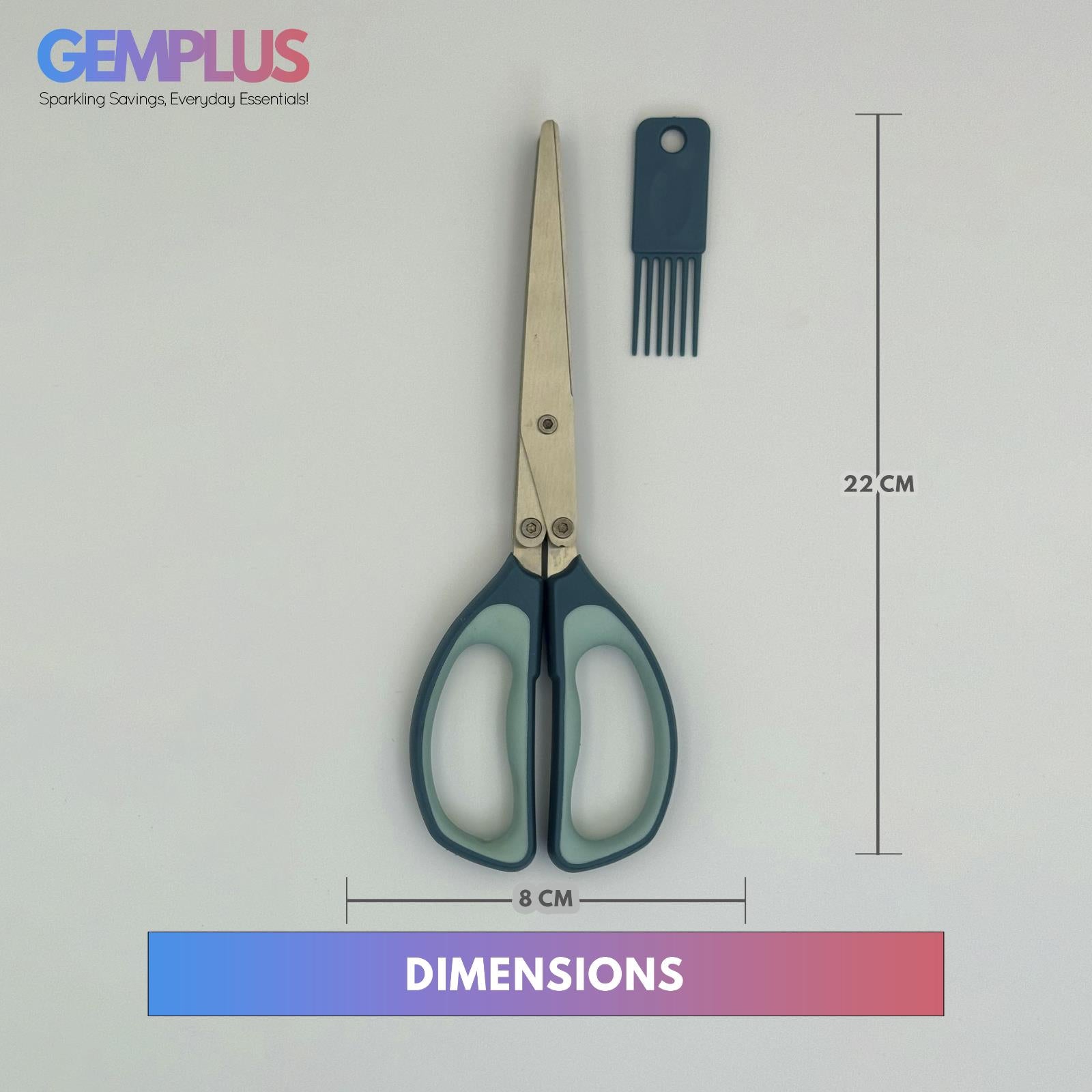 GEM+ | Premium Stainless Steel Herb Scissors - 5 Blades Multipurpose with Brush