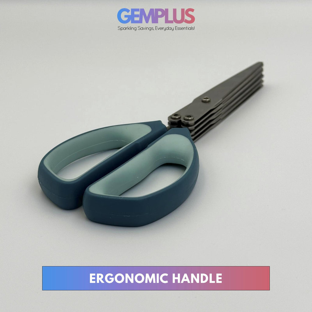 GEM+ | Premium Stainless Steel Herb Scissors - 5 Blades Multipurpose with Brush