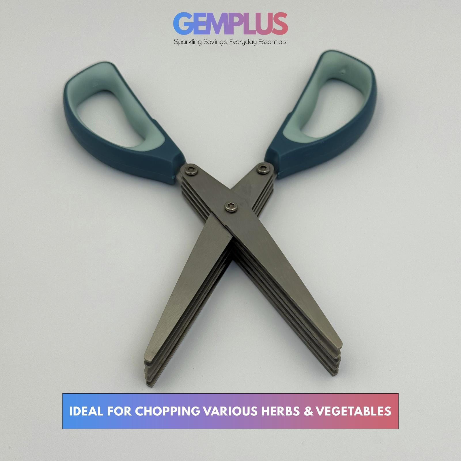 GEM+ | Premium Stainless Steel Herb Scissors - 5 Blades Multipurpose with Brush