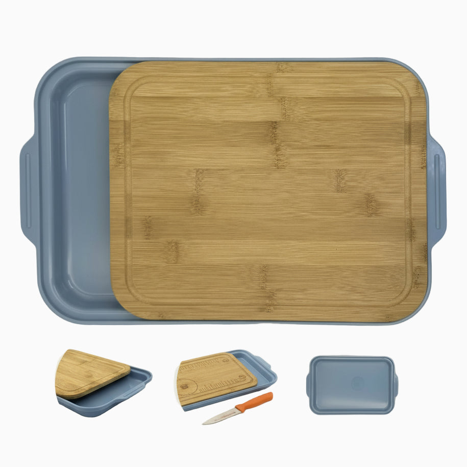 GEM+ | Premium Natural Bamboo Chopping Board with Storage Container