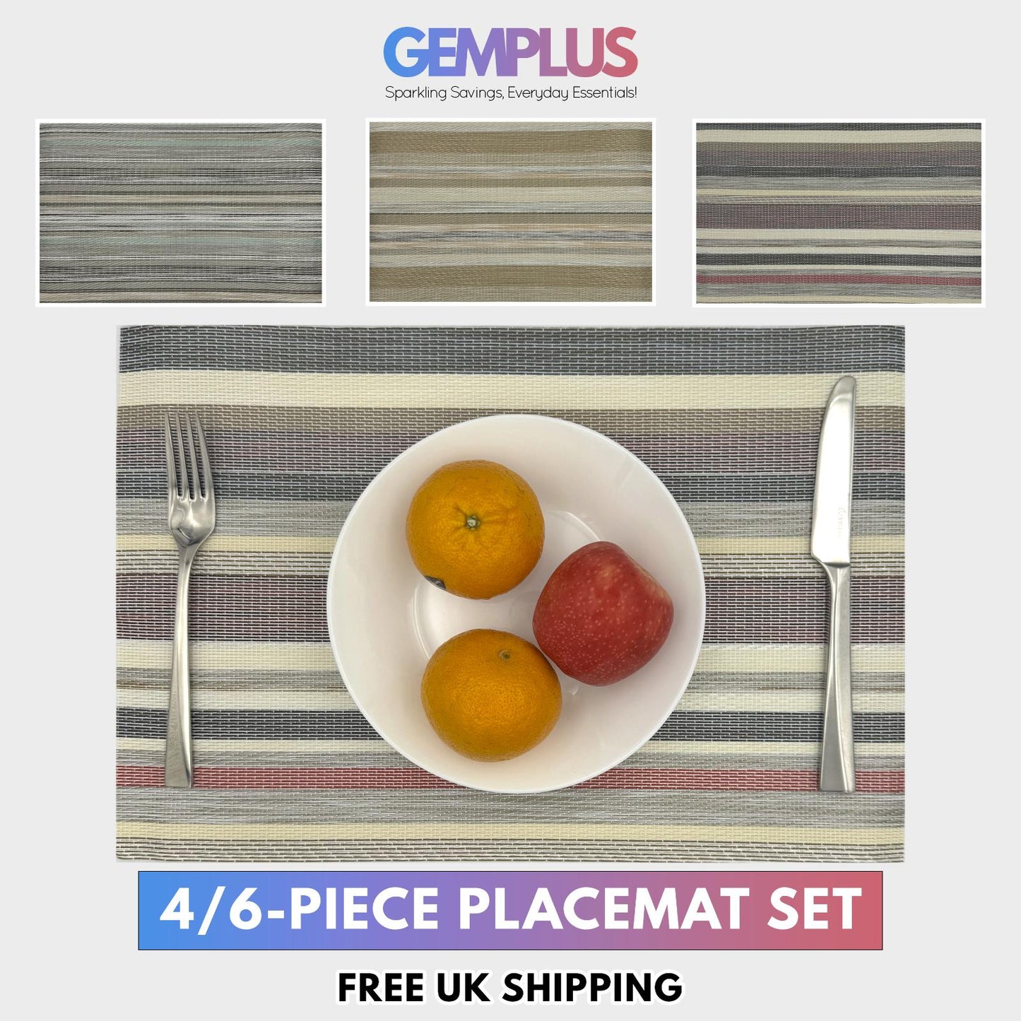 GEM+ | Premium  4/6 Piece Placemat Set Durable Heat-Resistant Easy to Clean