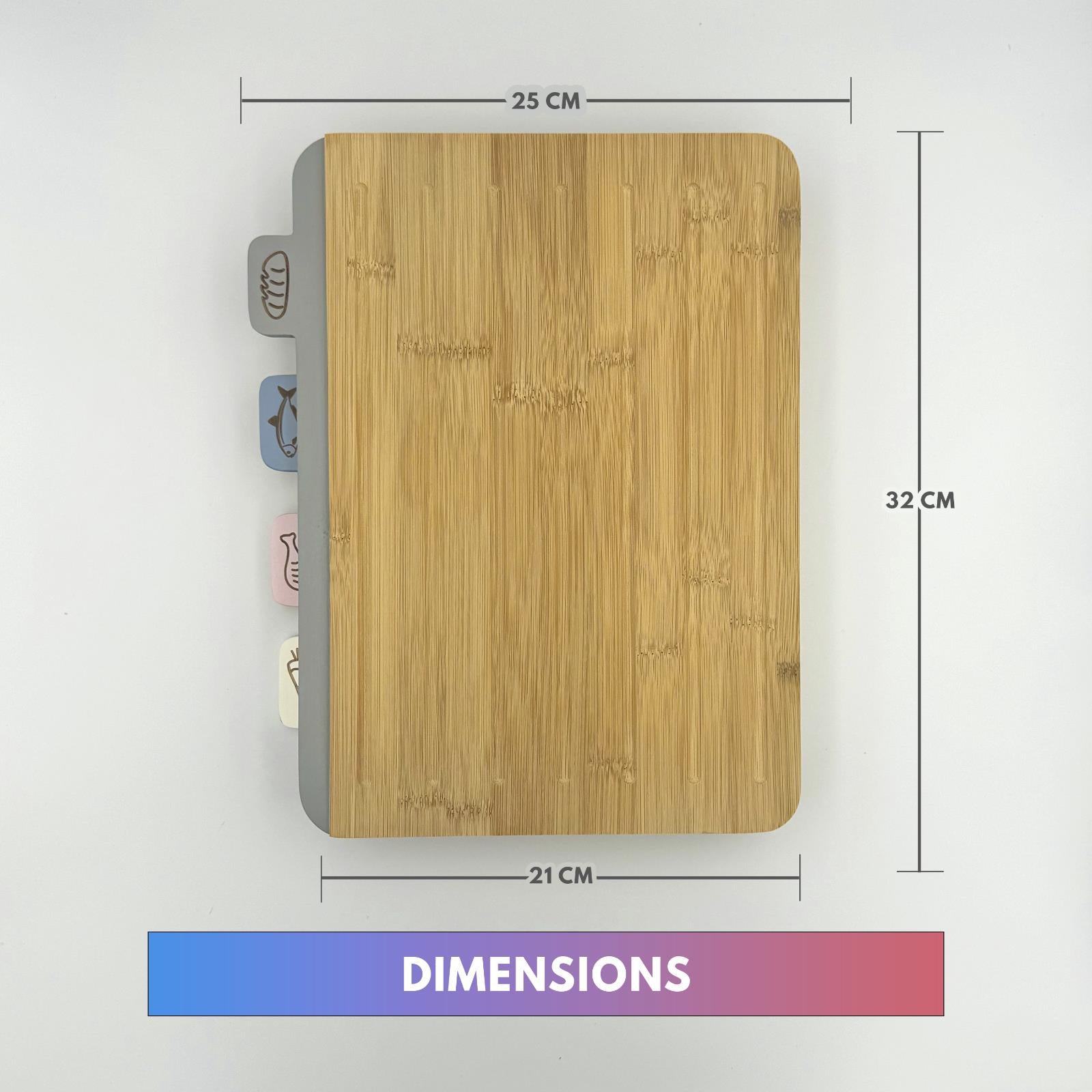 GEM+ | 4 PCS Premium Natural Bamboo Color Coded Chopping Board Set Veggies Meat