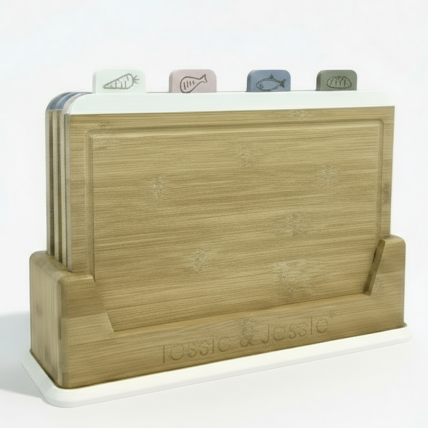 GEM+ | 4 PCS Premium Natural Bamboo Color Coded Chopping Board Set Veggies Meat