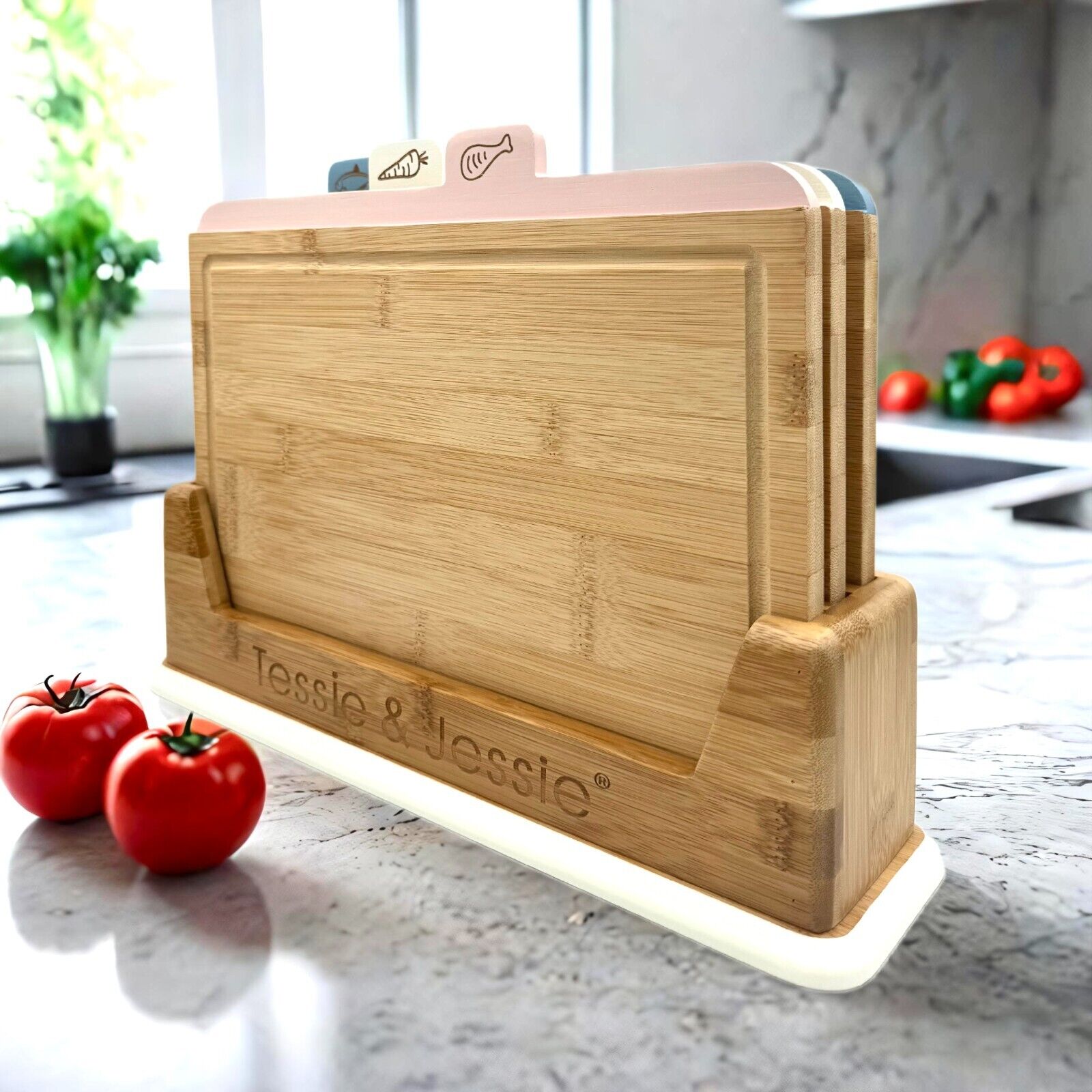GEM+ | 3 PCS Premium Natural Bamboo Color Coded Chopping Board Set Veggies Meat