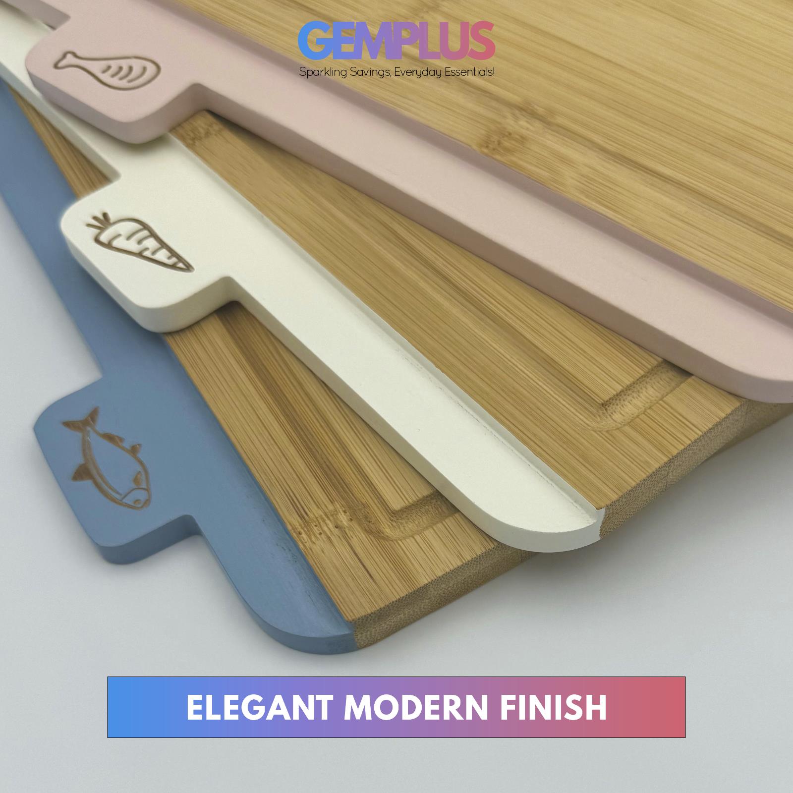 GEM+ | 3 PCS Premium Natural Bamboo Color Coded Chopping Board Set Veggies Meat