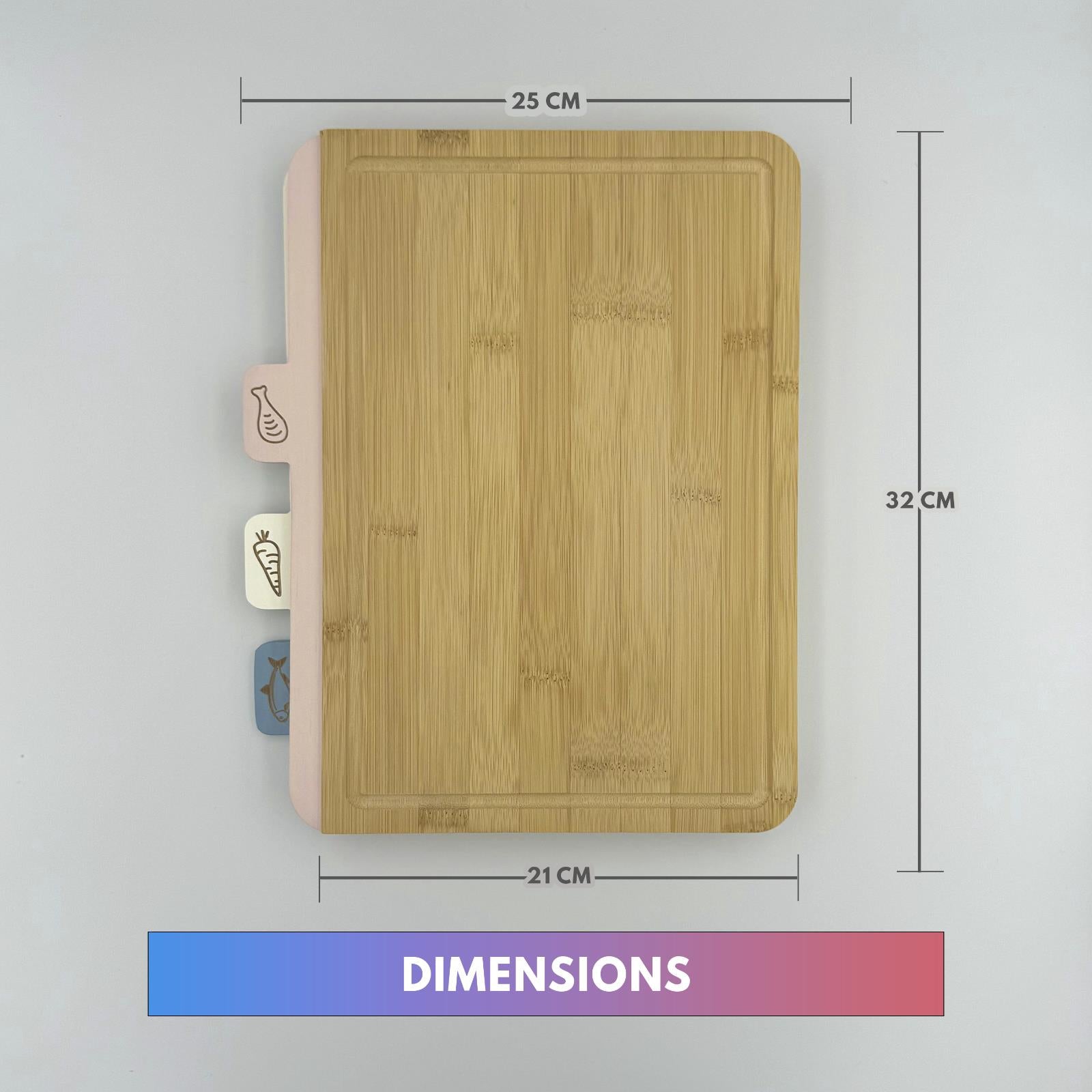 GEM+ | 3 PCS Premium Natural Bamboo Color Coded Chopping Board Set Veggies Meat