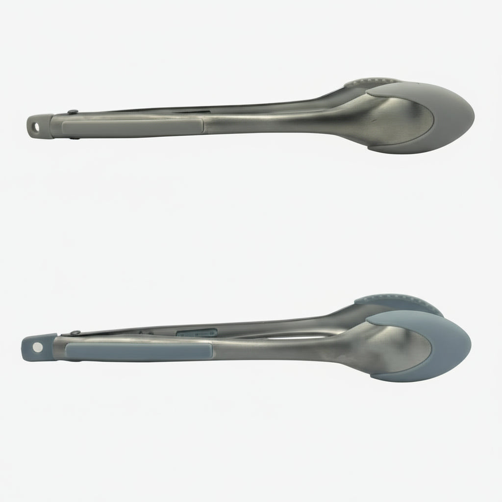GEM+ | 12" Stainless Steel Tongs with Silicone Tips - Heat Resistant - Grey/Blue