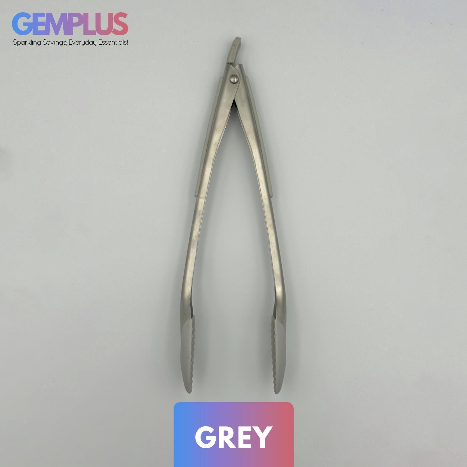 GEM+ | 12" Stainless Steel Tongs with Silicone Tips - Heat Resistant - Grey/Blue
