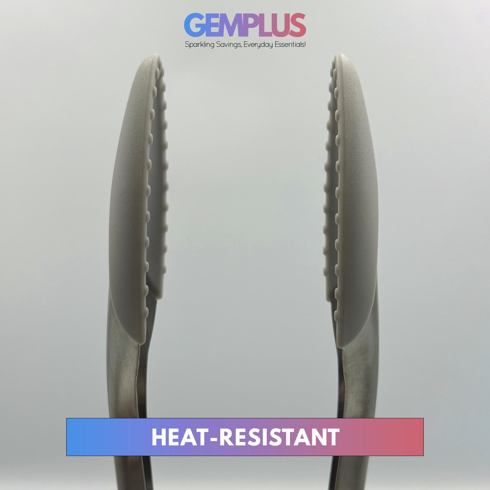 GEM+ | 12" Stainless Steel Tongs with Silicone Tips - Heat Resistant - Grey/Blue