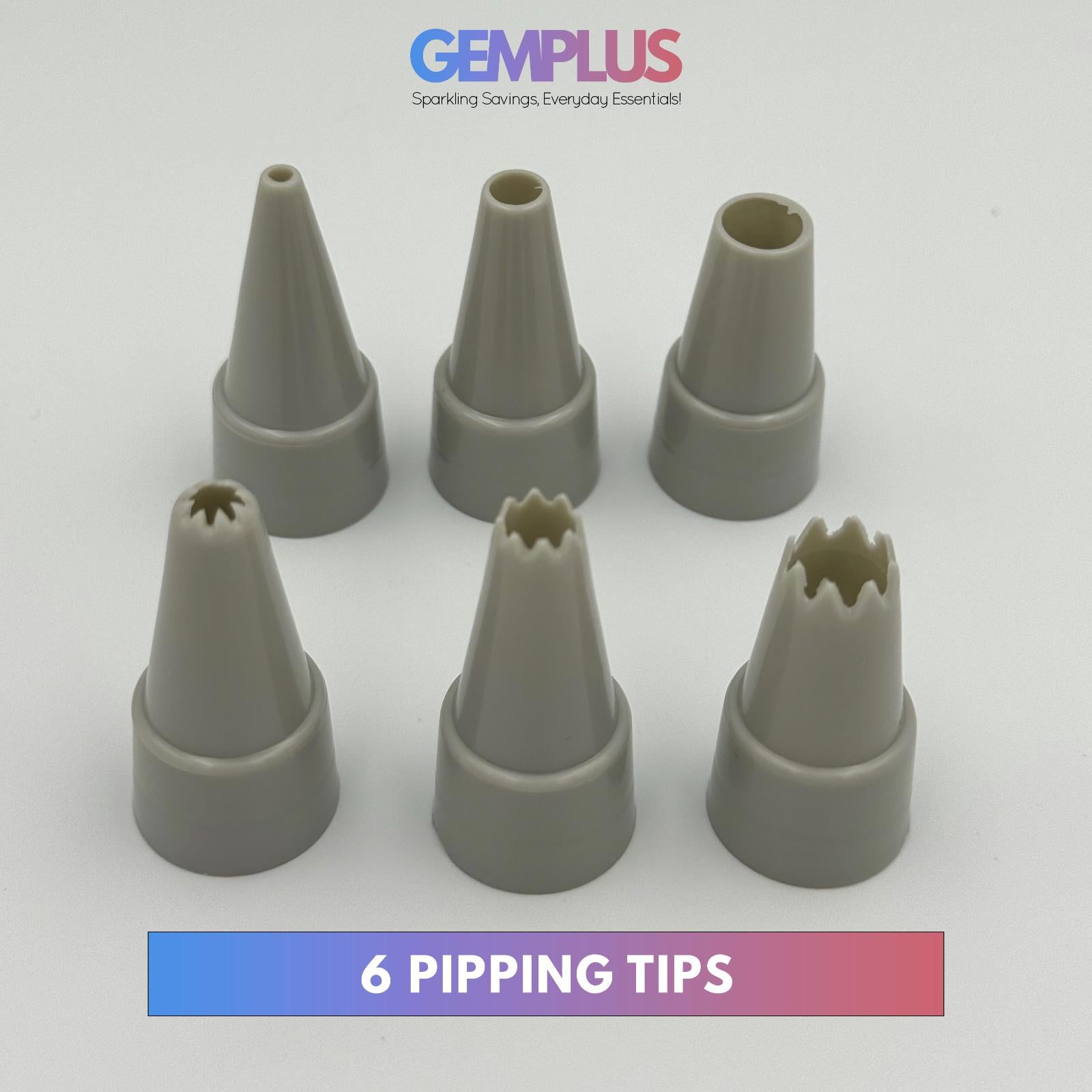 GEM+ | Cake Decor Piping Tool with 6pcs Nozzles/Tips – Reusable Pastry Icing Set