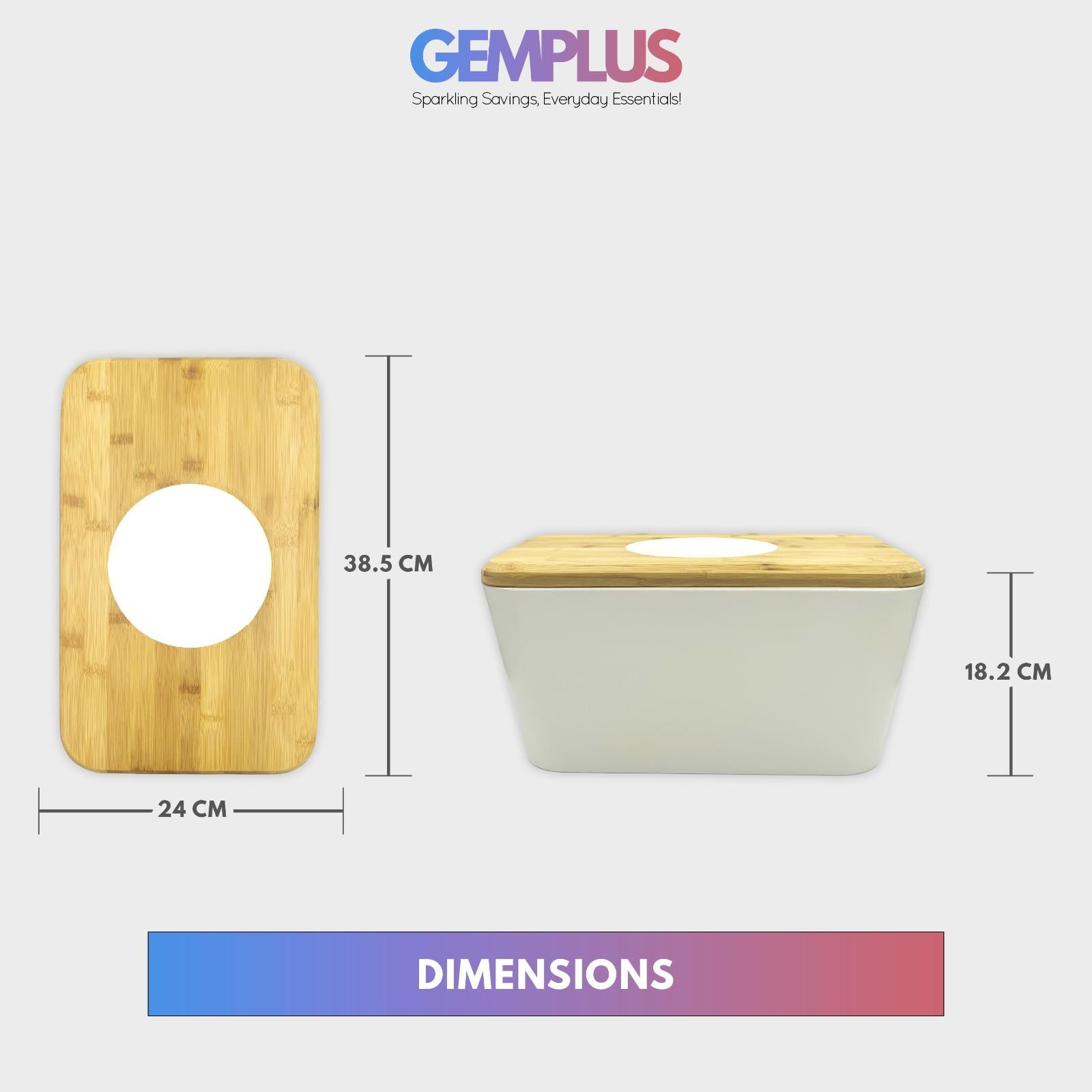 GEM+ | Bread Storage Bin Box with Eco Bamboo Cutting Board Lid Extra Large Space