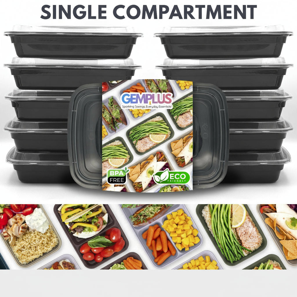GEM+ | 20 x  Meal Prep 750 ML Containers Plastic Lunch Box Microwavable BPA Free