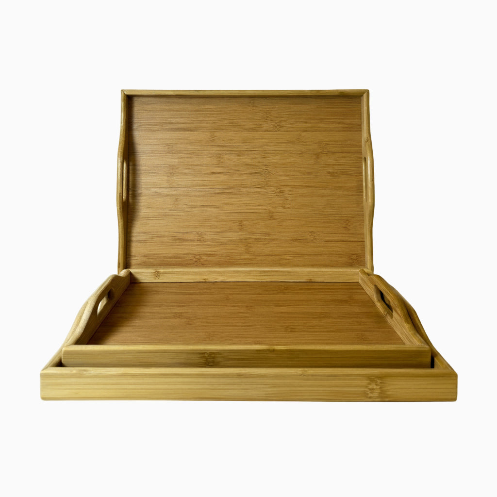 GEM+| 3pc Natural Bamboo Serving Tray Set - Multifunctional Durable, 3 Sizes