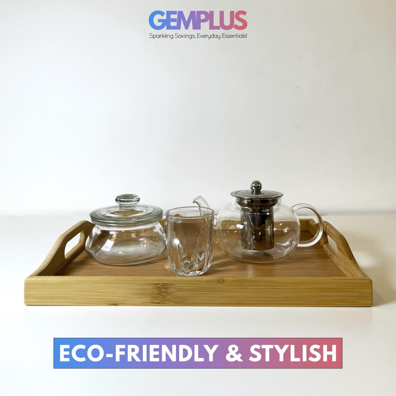 GEM+| 3pc Natural Bamboo Serving Tray Set - Multifunctional Durable, 3 Sizes