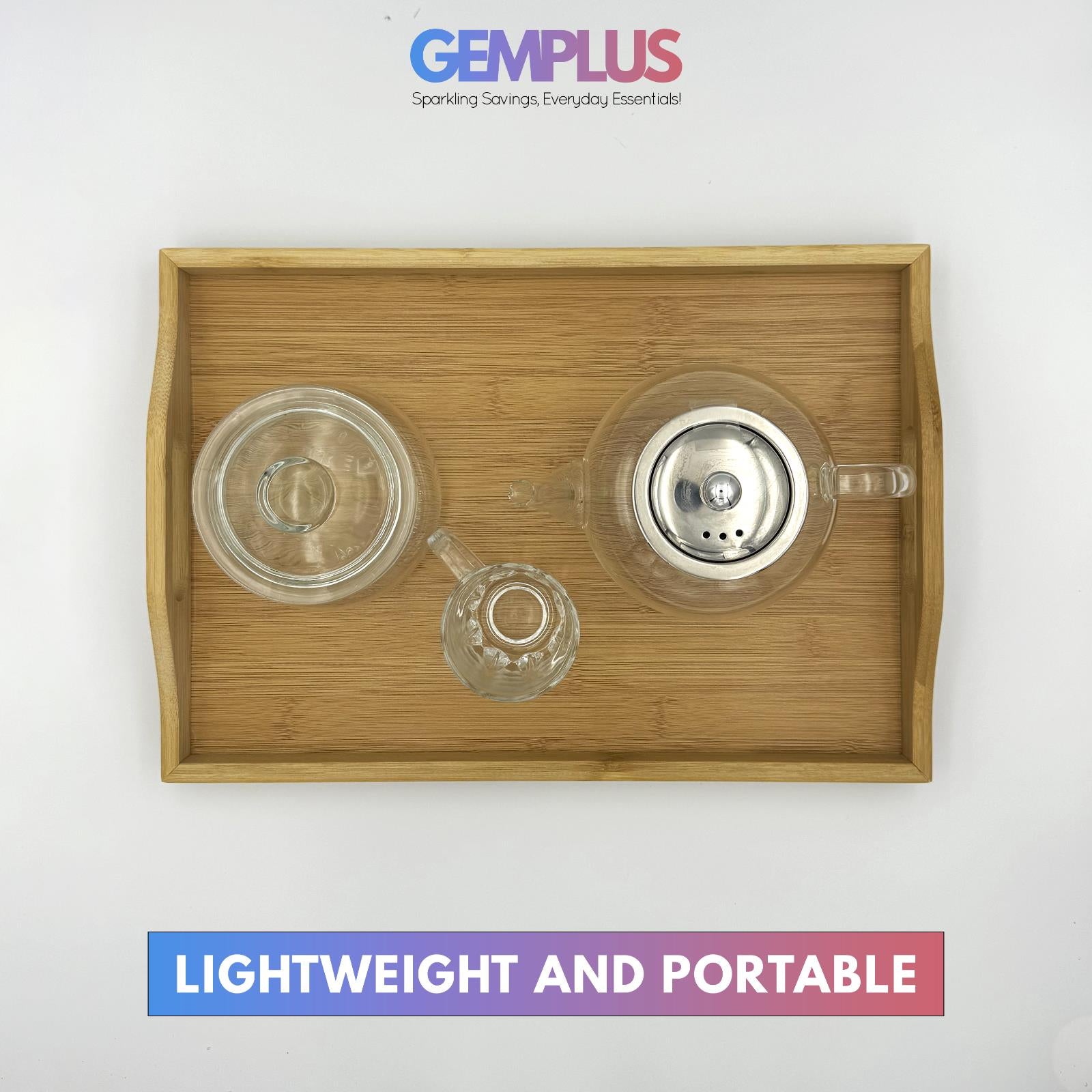 GEM+| 3pc Natural Bamboo Serving Tray Set - Multifunctional Durable, 3 Sizes