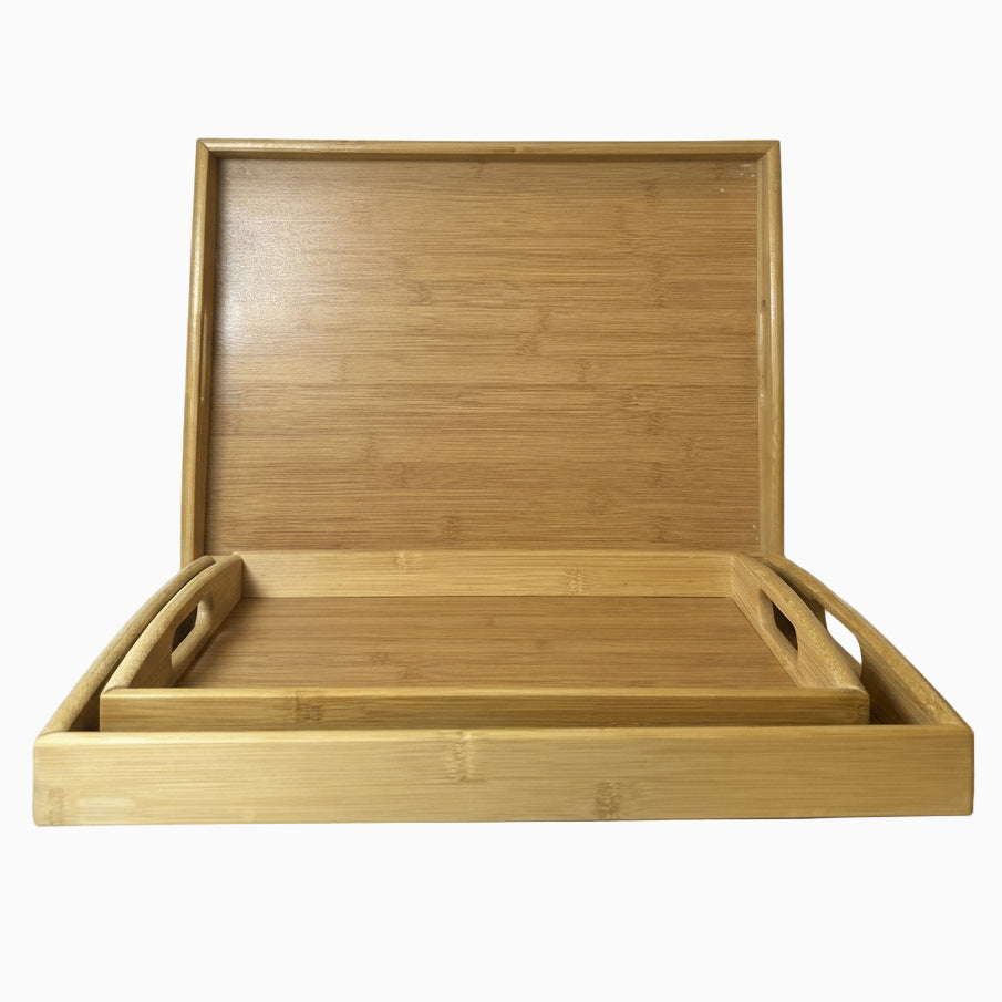 GEM+| 3pc Natural Bamboo Serving Tray Set - Multifunctional, Durable, 3 Sizes