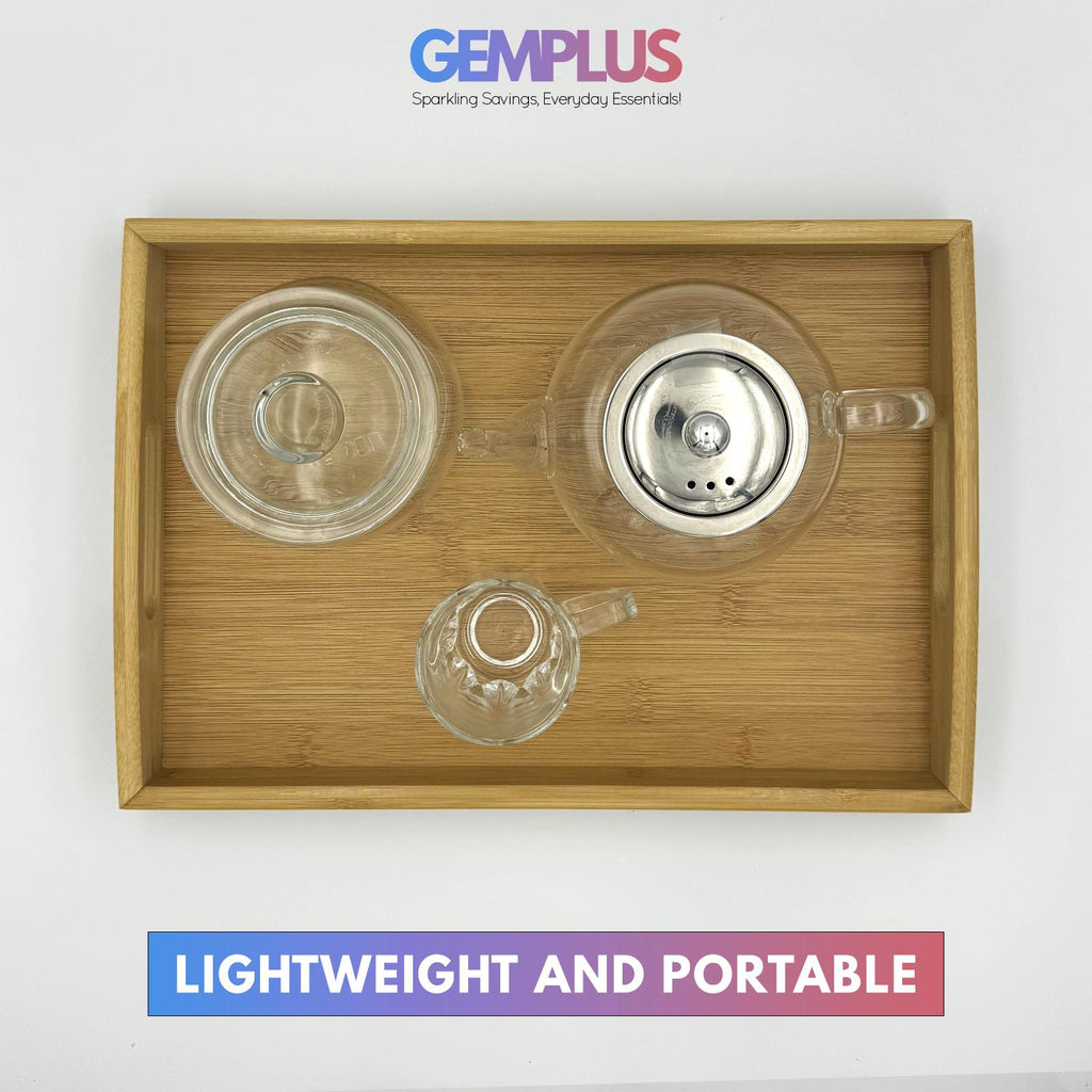 GEM+| 3pc Natural Bamboo Serving Tray Set - Multifunctional, Durable, 3 Sizes