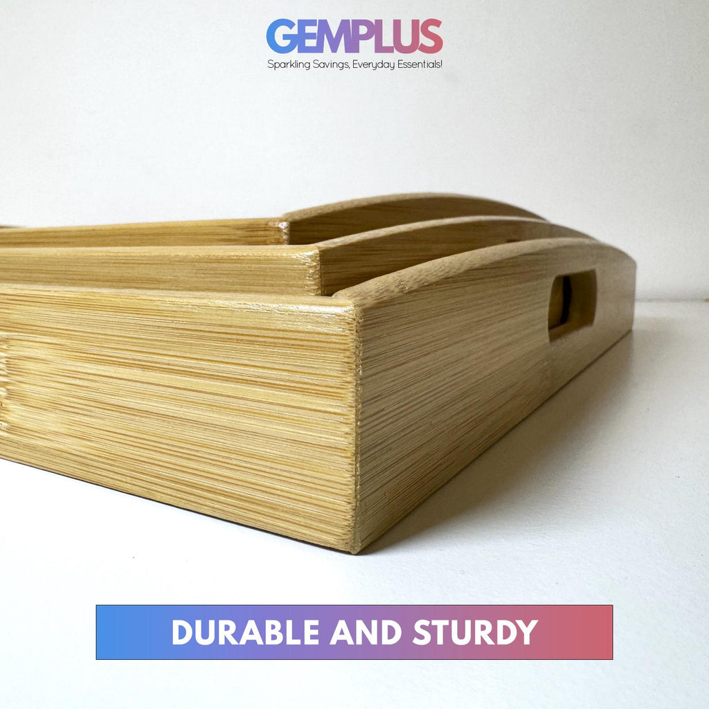 GEM+| 3pc Natural Bamboo Serving Tray Set - Multifunctional, Durable, 3 Sizes