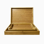 GEM+| 3pc Natural Bamboo Serving Tray Set - Multifunctional Durable 3 Sizes