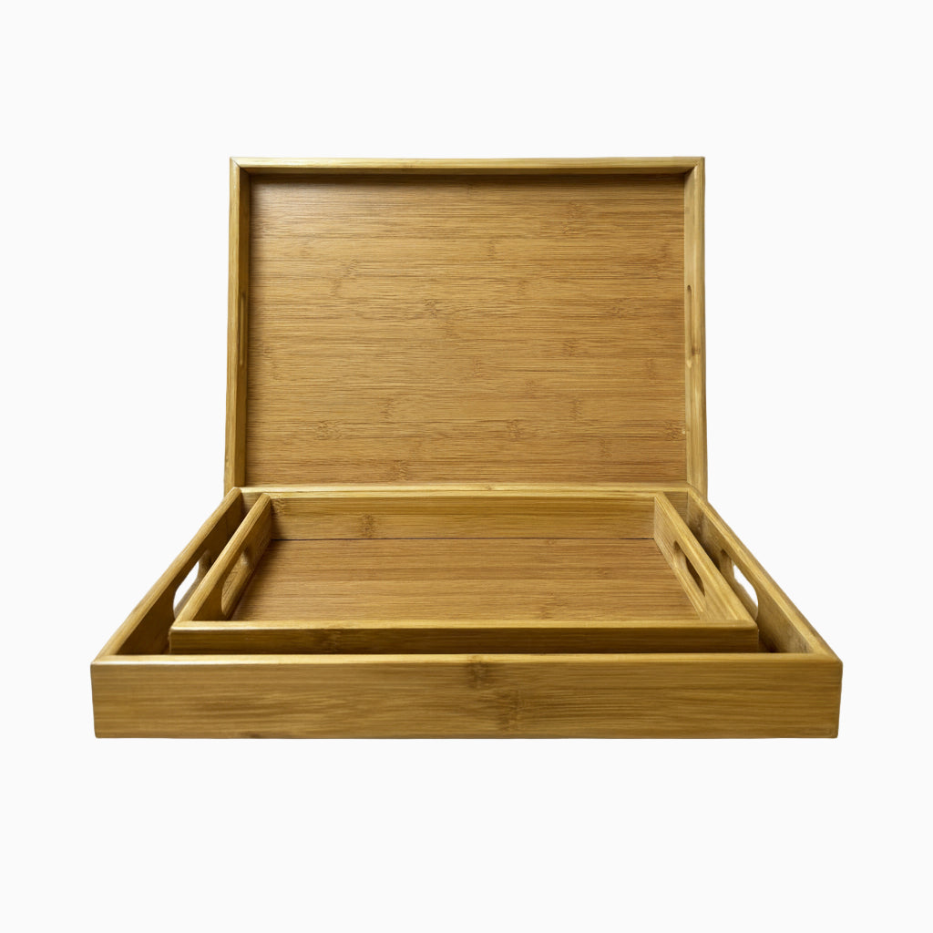 GEM+| 3pc Natural Bamboo Serving Tray Set - Multifunctional Durable 3 Sizes