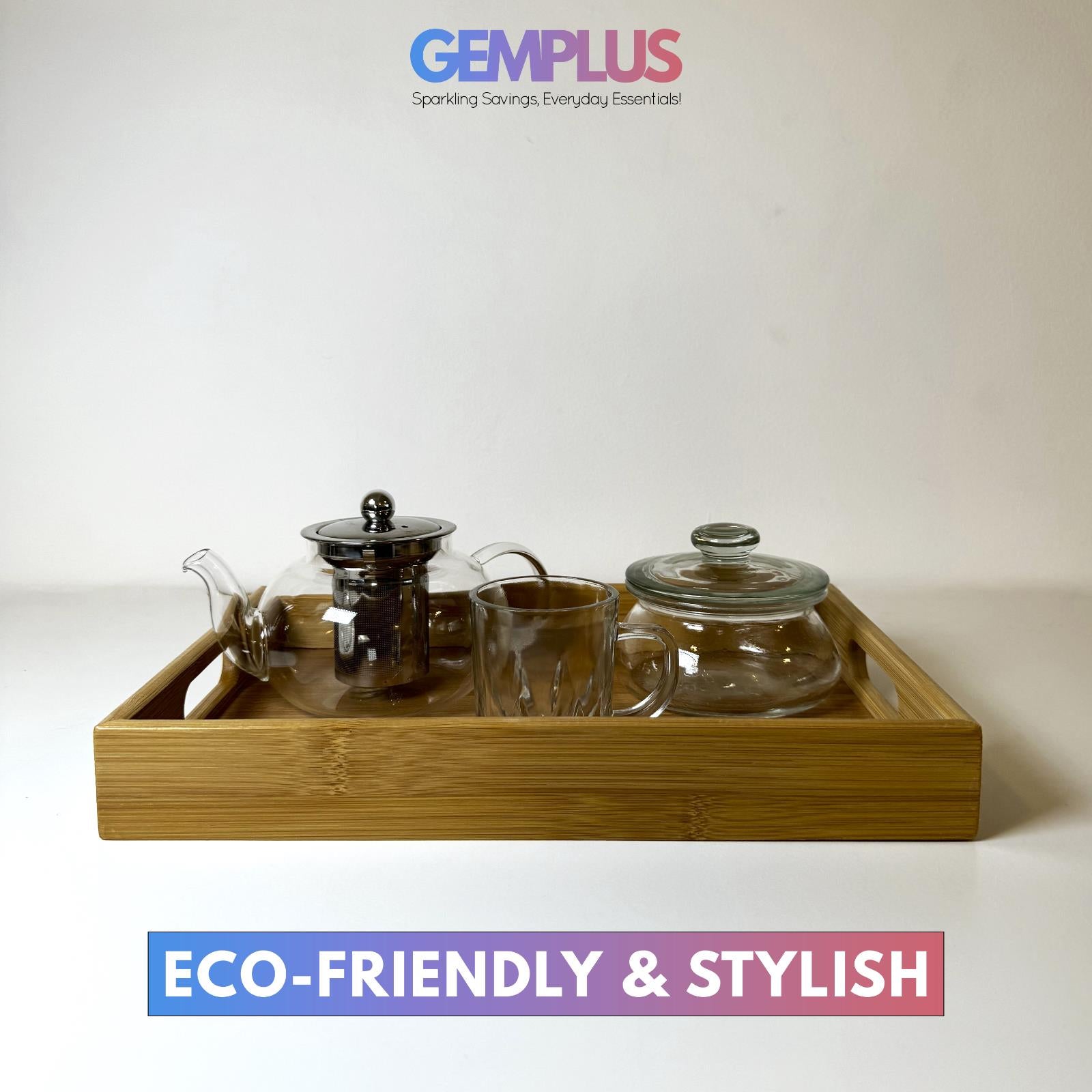 GEM+| 3pc Natural Bamboo Serving Tray Set - Multifunctional Durable 3 Sizes