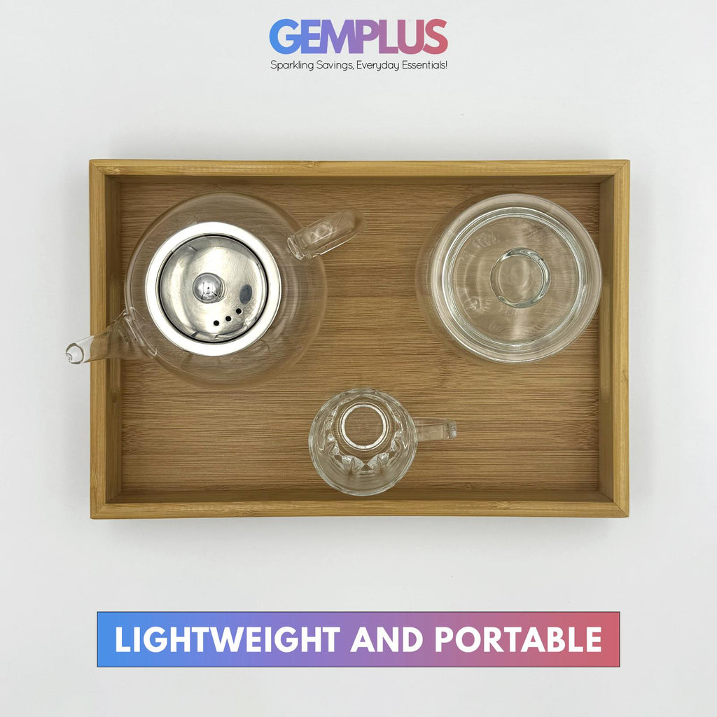 GEM+| 3pc Natural Bamboo Serving Tray Set - Multifunctional Durable 3 Sizes