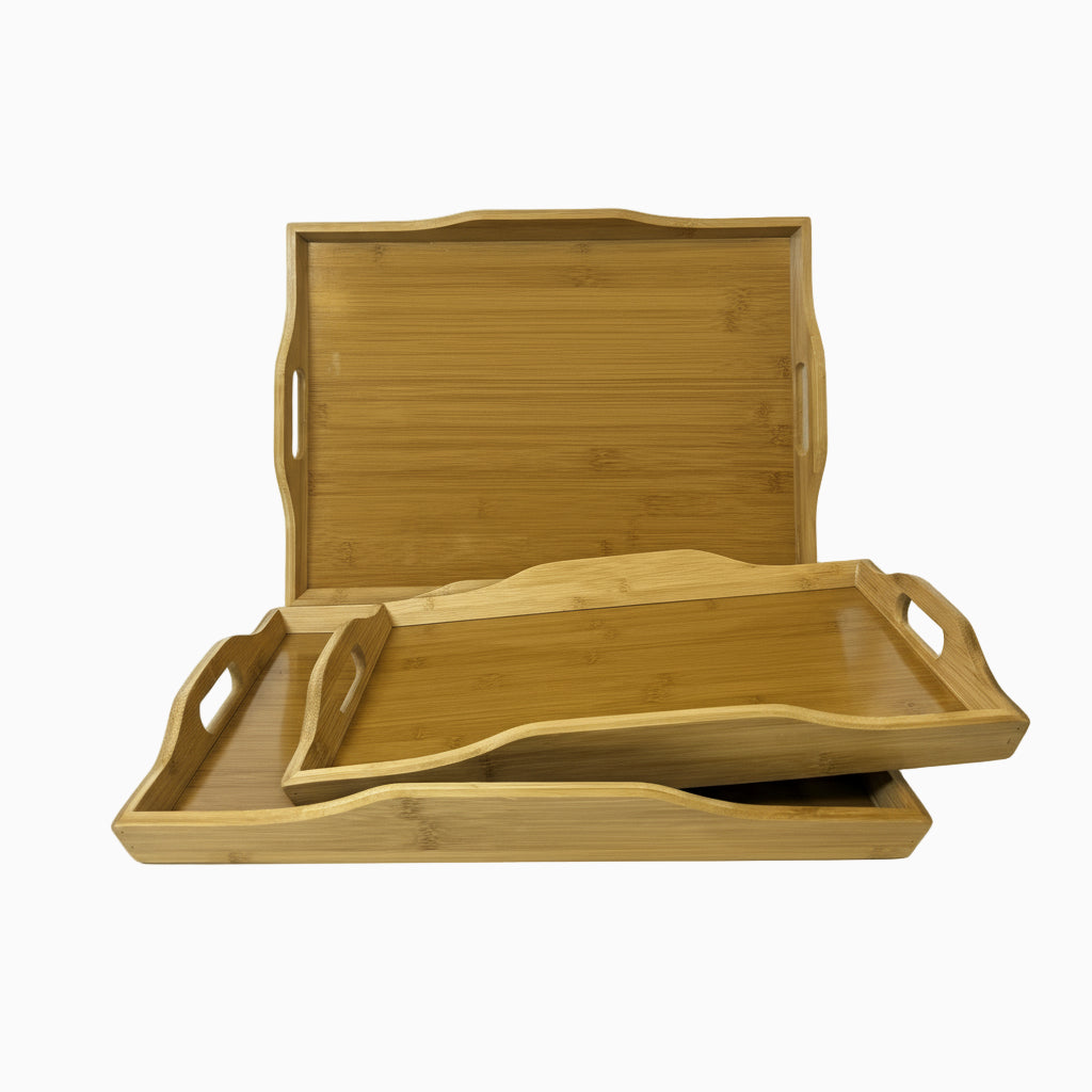 GEM+| 3pc Natural Bamboo Serving Tray Set Multifunctional Durable 3 Sizes