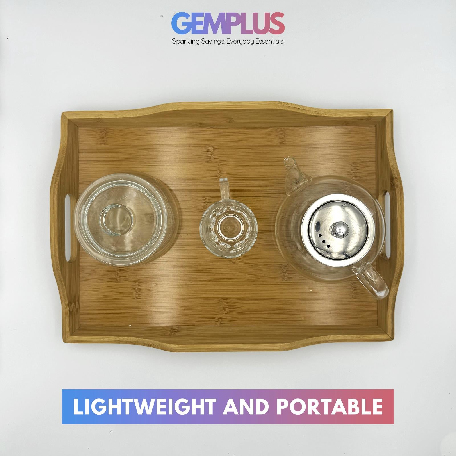 GEM+| 3pc Natural Bamboo Serving Tray Set Multifunctional Durable 3 Sizes