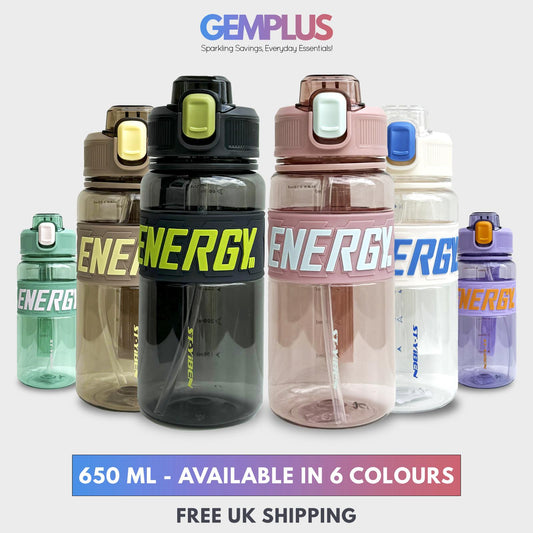 GEM+| 650ml Reusable Water Bottle with Straw BPA Leakproof Sports Gym Travel