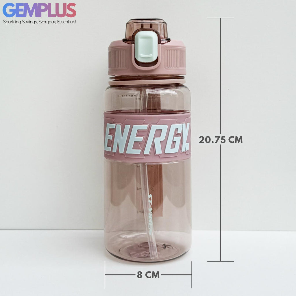 GEM+| 650ml Reusable Water Bottle with Straw BPA Leakproof Sports Gym Travel