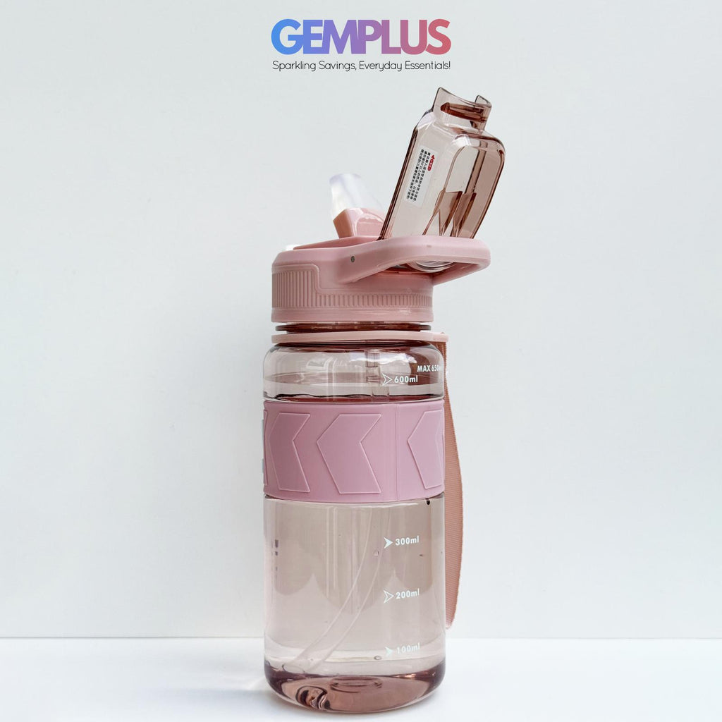 GEM+| 650ml Reusable Water Bottle with Straw BPA Leakproof Sports Gym Travel
