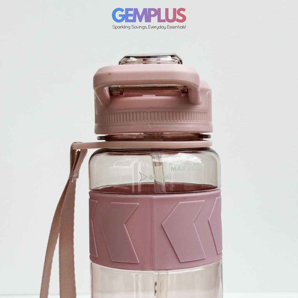 GEM+| 650ml Reusable Water Bottle with Straw BPA Leakproof Sports Gym Travel