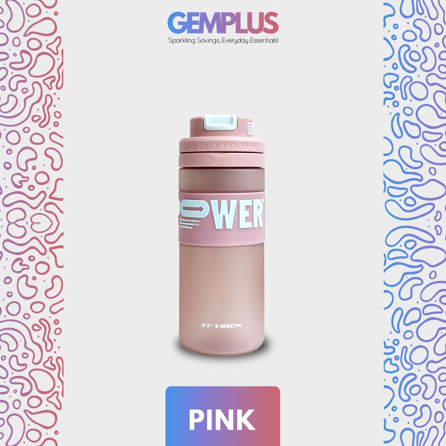 GEM+| 620ml Reusable Water Bottle with Straw BPA Leakproof Sports Gym Travel