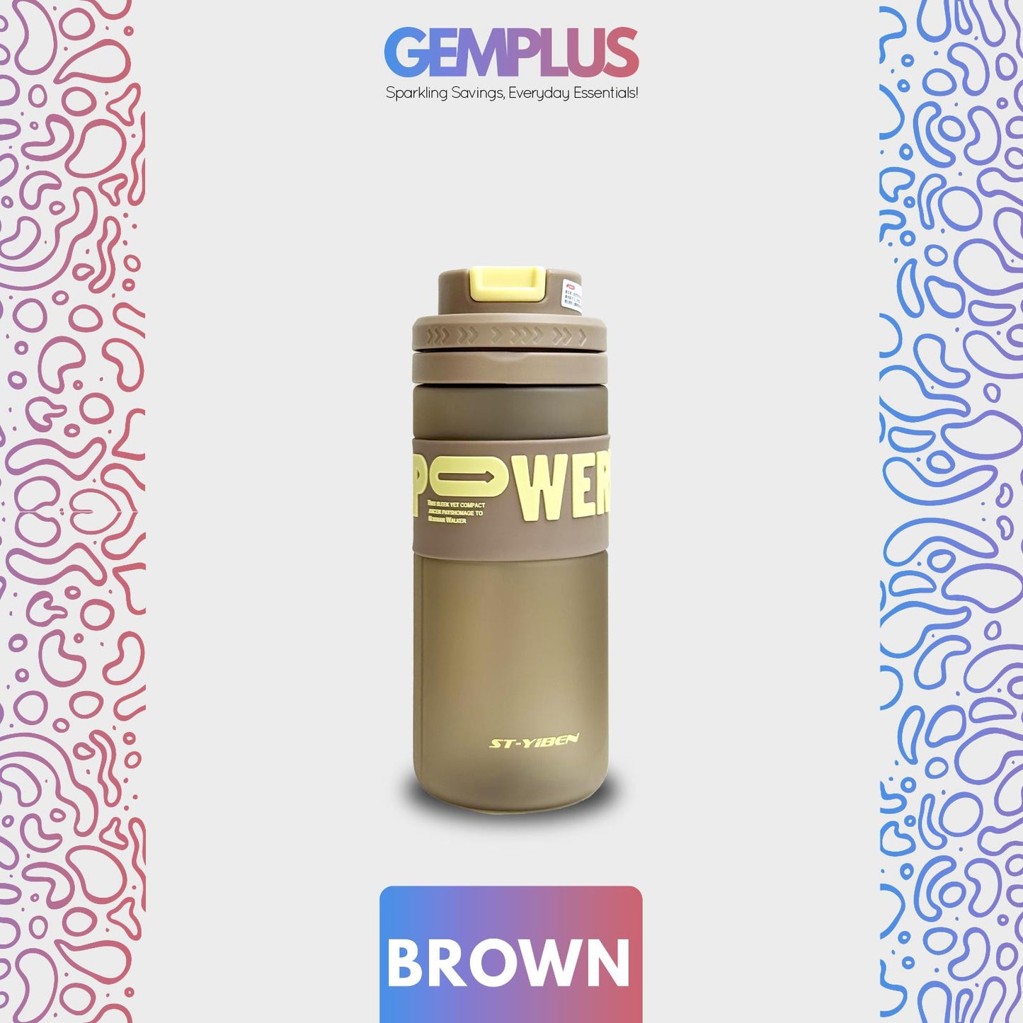 GEM+| 620ml Reusable Water Bottle with Straw BPA Leakproof Sports Gym Travel